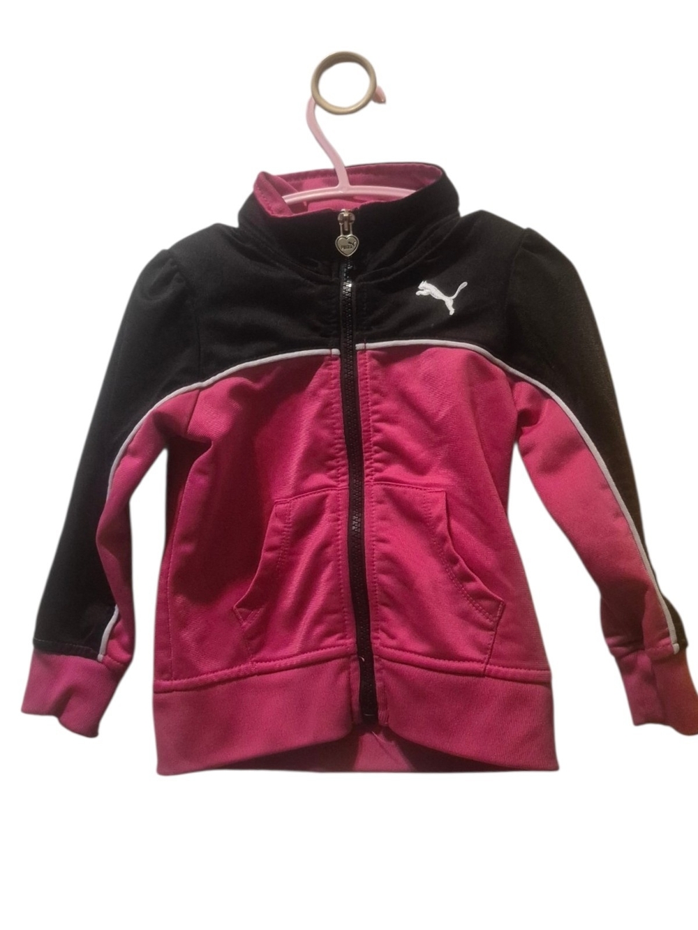 Puma Girls Hot Pink and Black Full-Zip Track Jacket